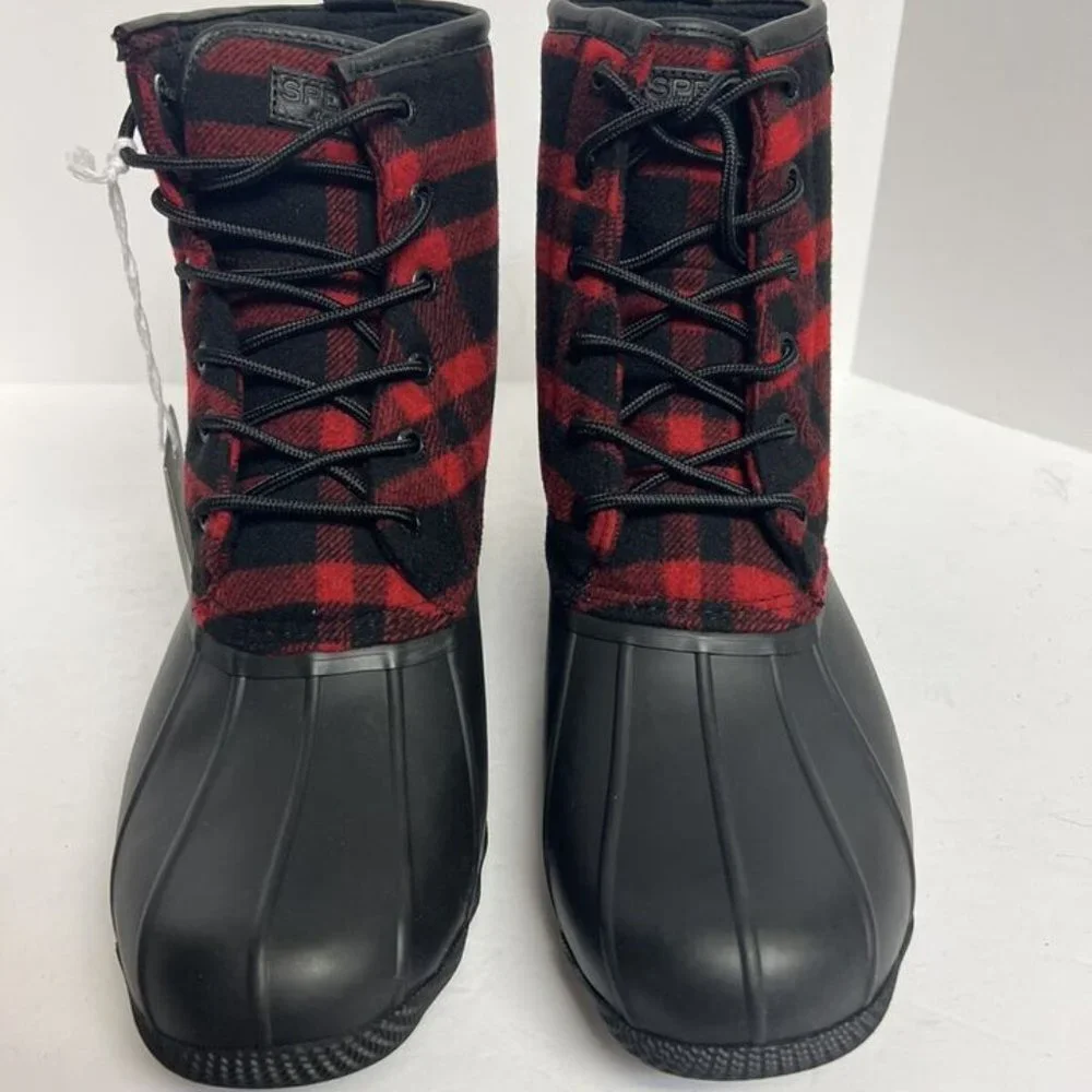 Sperry Mens Saltwater Buffalo Check Boot Red Size 11 M